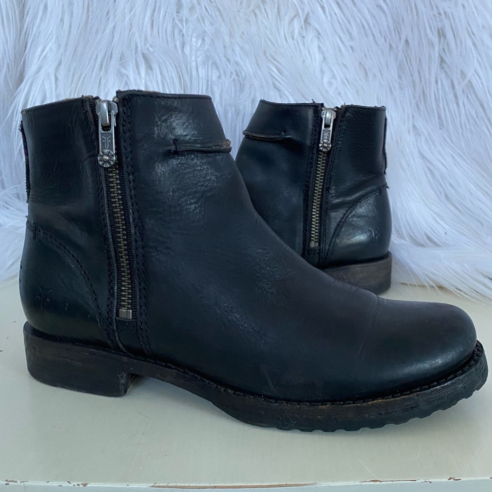 Frye Double Zip Ankle Boot Black
